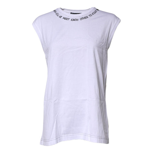 Dolce & Gabbana White Cotton Sleeveless Printed Tank T-shirt