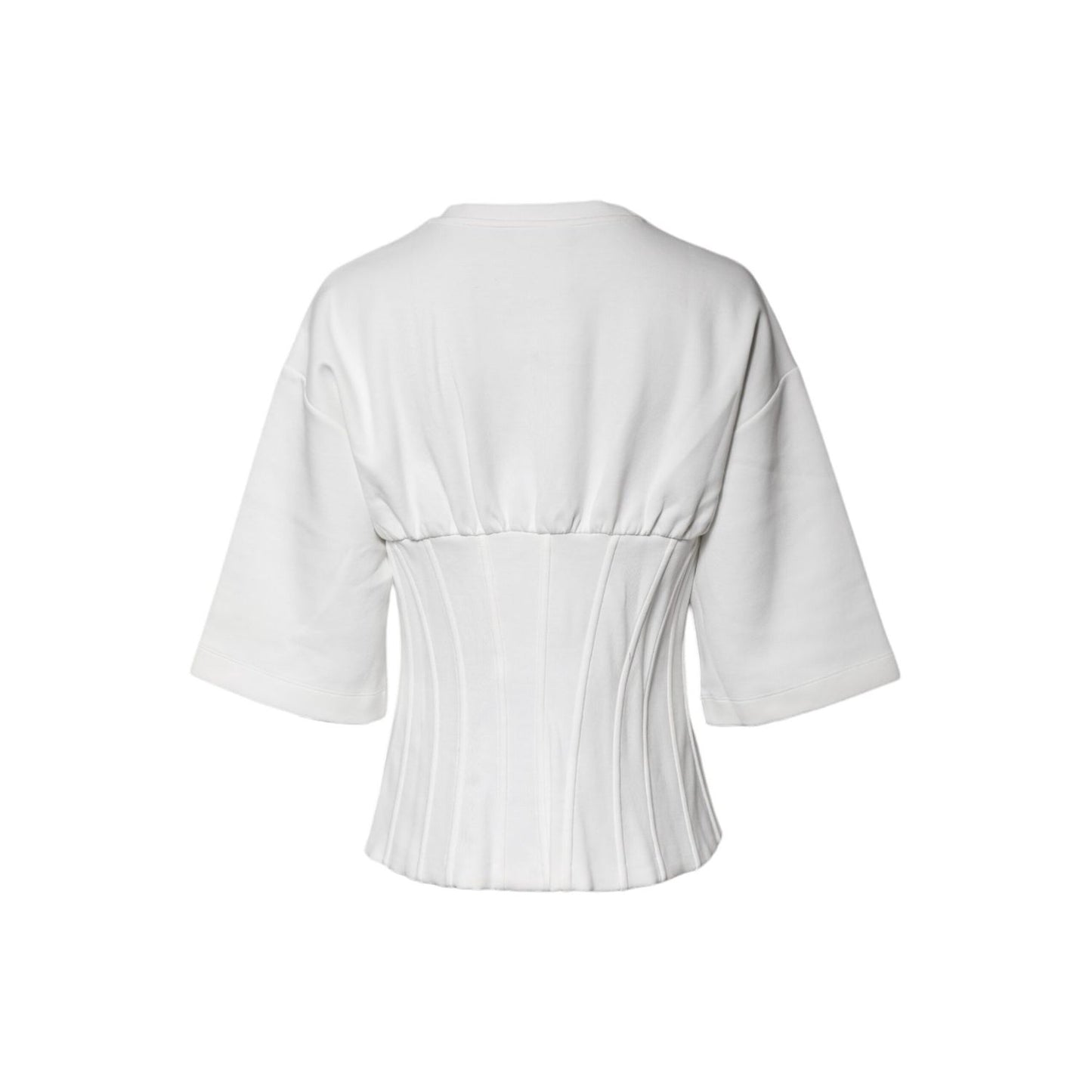 Dolce & Gabbana White Cotton Blend 3/4 Sleeves Blouse Top TSH87228-44