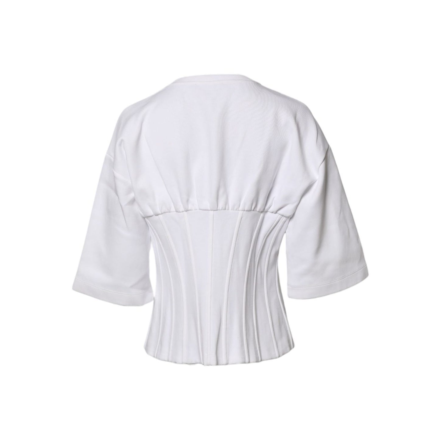 Dolce & Gabbana White Cotton Blend 3/4 Sleeves Blouse Top TSH87229-46
