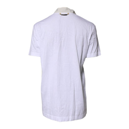 Dolce & Gabbana White Cotton Silk Blend Ascot Collar T-shirt