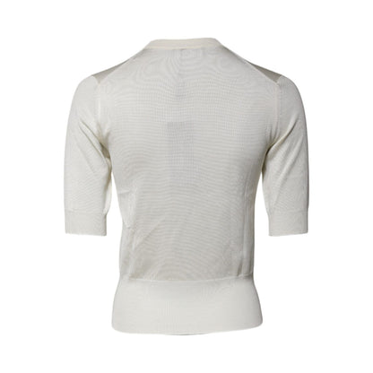 Dolce & Gabbana Cream Short Sleeve Silk Round Neck Blouse Top