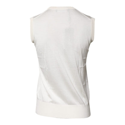Dolce & Gabbana Cream Sleeveless Silk Round Neck Tank Top