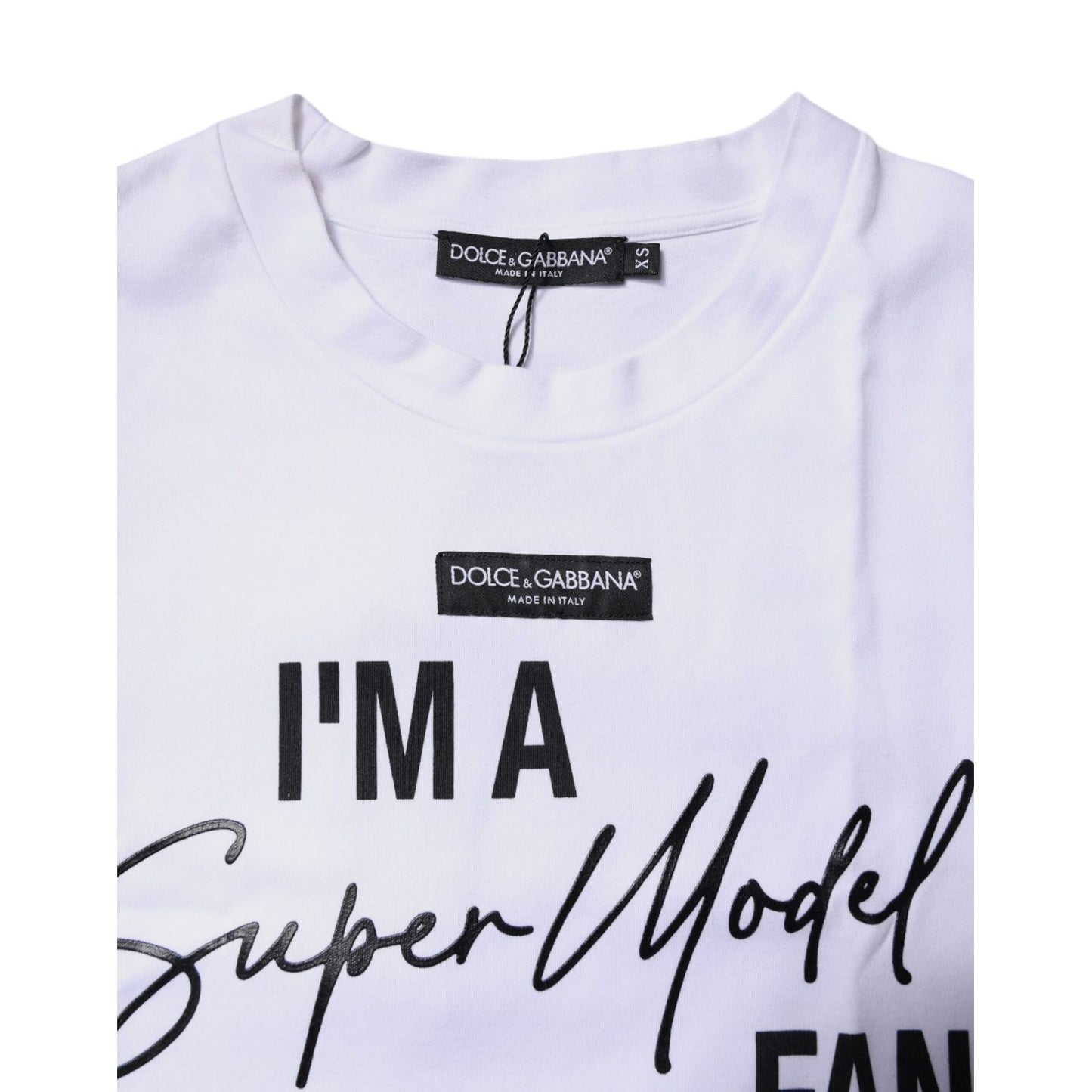 Dolce & Gabbana White Printed Cotton Round Neck Top T-shirt