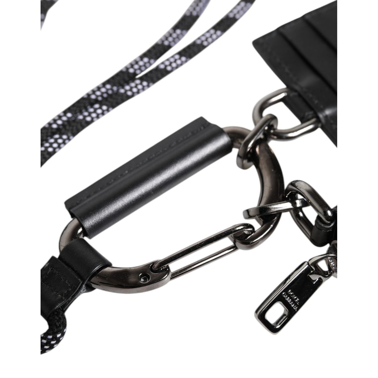Dolce & Gabbana Black Leather Lanyard Zip Around Card Holder Wallet