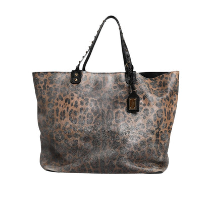 Dolce & Gabbana Brown Leopard BEATRICE Leather Logo Plaque Tote Bag