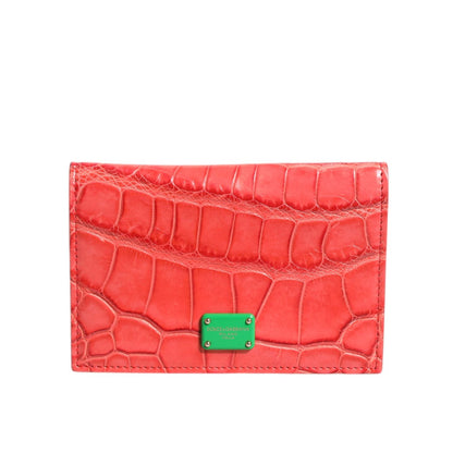 Dolce & Gabbana Red Exotic Leather Logo Plaque Card Holder Wallet