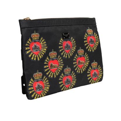 Dolce & Gabbana Black Red Nylon Sacred Heart Clutch Pouch Bag