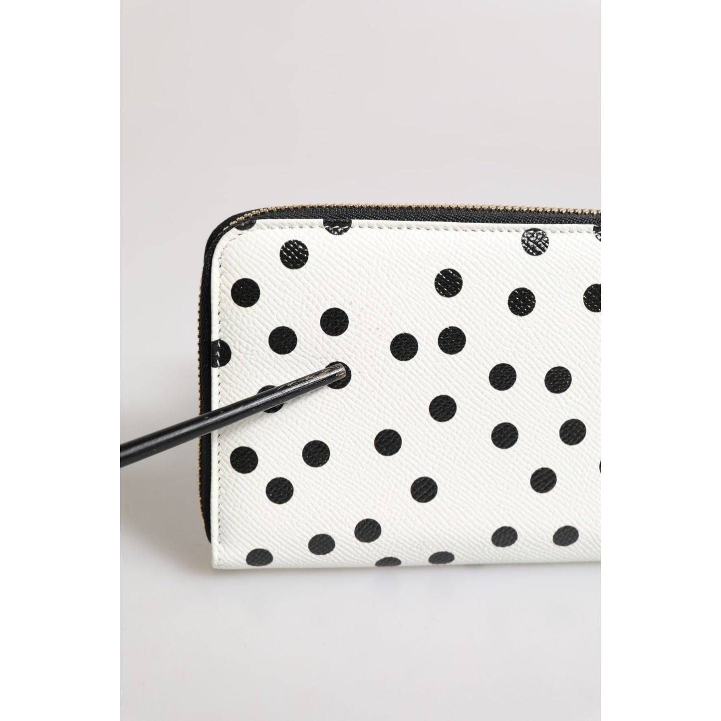 Dolce & Gabbana White Black Striped Leather Zip Around Continental Wallet