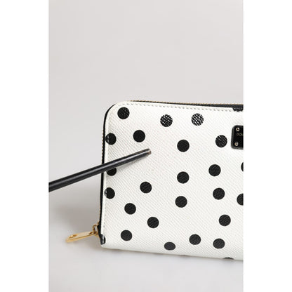 Dolce & Gabbana White Black Striped Leather Zip Around Continental Wallet