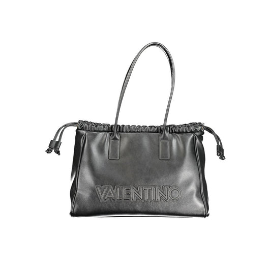 Mario Valentino Black Polyethylene Handbag with dual shoulder handles, internal pocket, phone holder spaces, and logo application.