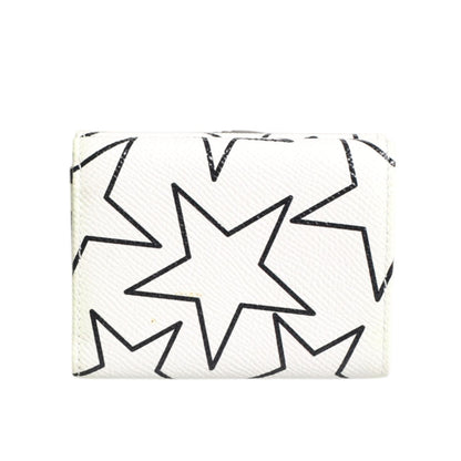 Dolce & Gabbana White Leather Trifold DG Star Print Card Holder Wallet