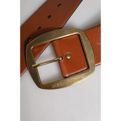 Dolce & Gabbana Brown Leather Gold Metal Buckle Classic Belt