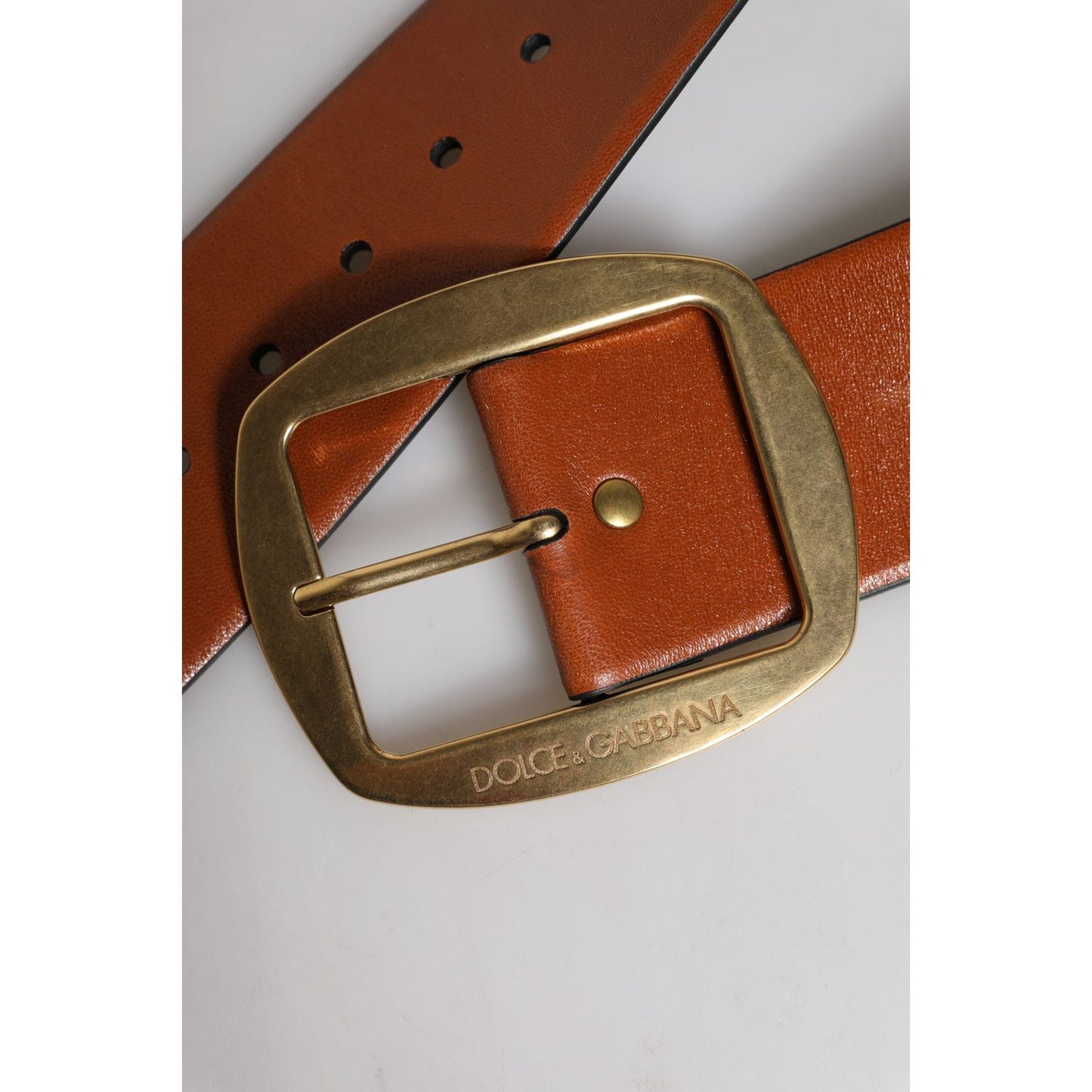 Dolce & Gabbana Brown Leather Gold Metal Buckle Classic Belt BEL9272-90