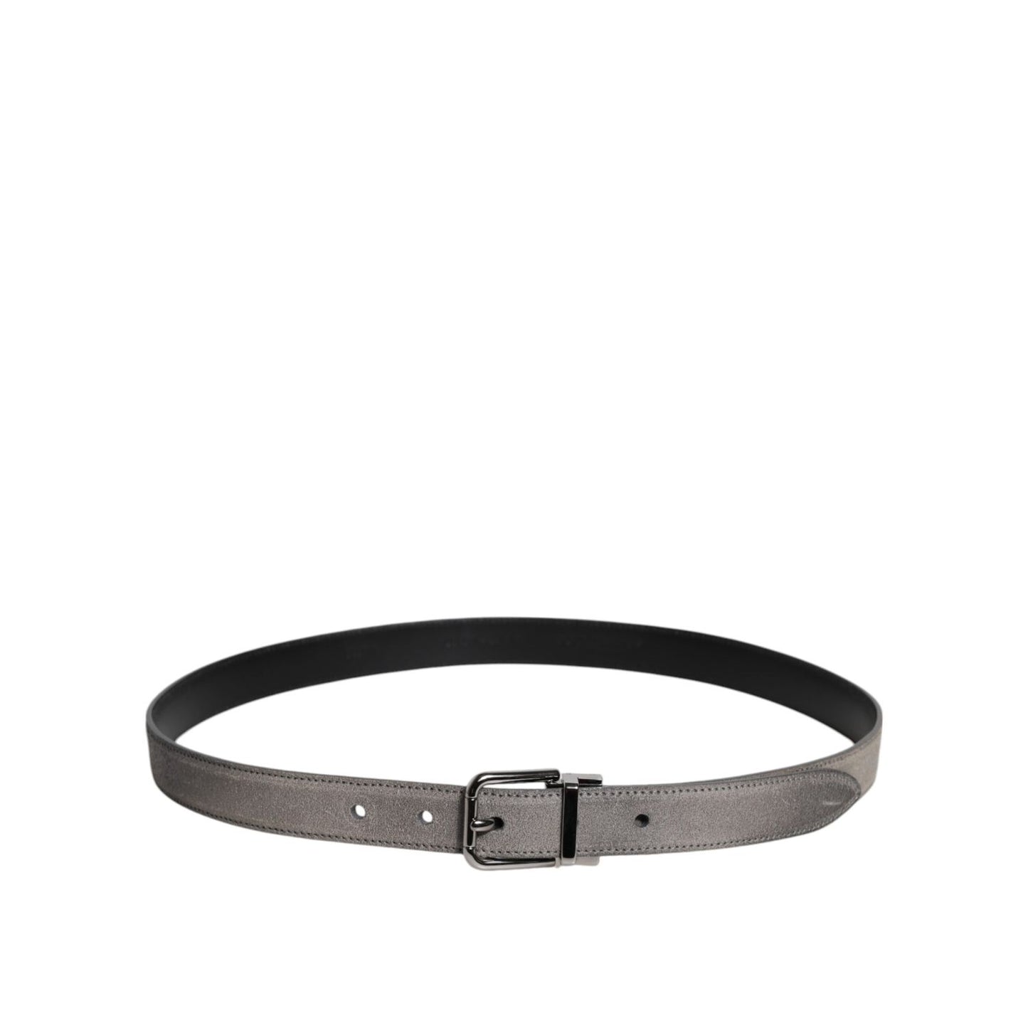 Dolce & Gabbana Gray Leather Silver Tone Metal Buckle Belt