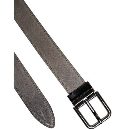 Dolce & Gabbana Gray Leather Silver Tone Metal Buckle Belt