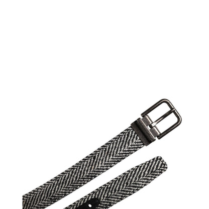 Dolce & Gabbana Black White Silver Tone Metal Buckle Belt