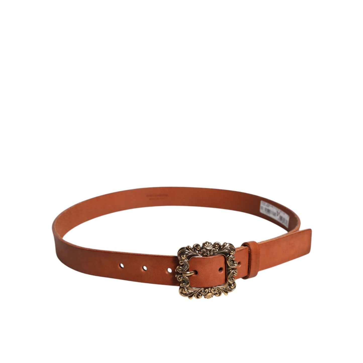 Dolce & Gabbana Brown Leather Gold Metal Baroque Buckle Belt BEL9304-90
