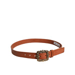 Dolce & Gabbana Brown Leather Gold Metal Baroque Buckle Belt BEL9304-90