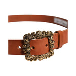 Dolce & Gabbana Brown Leather Gold Metal Baroque Buckle Belt BEL9304-90