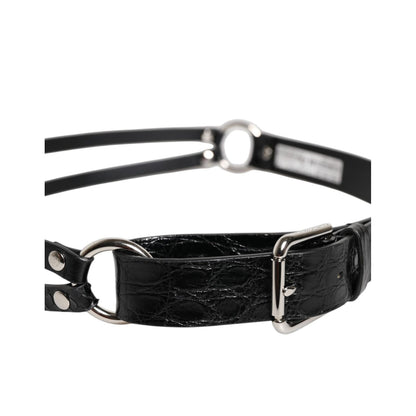 Dolce & Gabbana Black Exotic Leather Metal Logo Buckle Belt