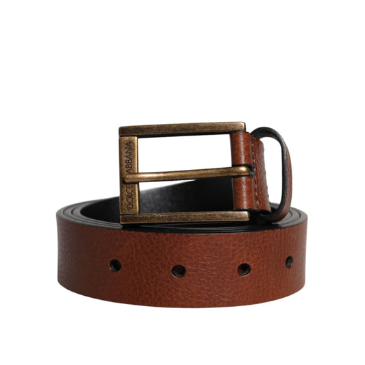 Dolce & Gabbana Brown Calf Leather Classic Metal Buckle Belt BEL9336-105