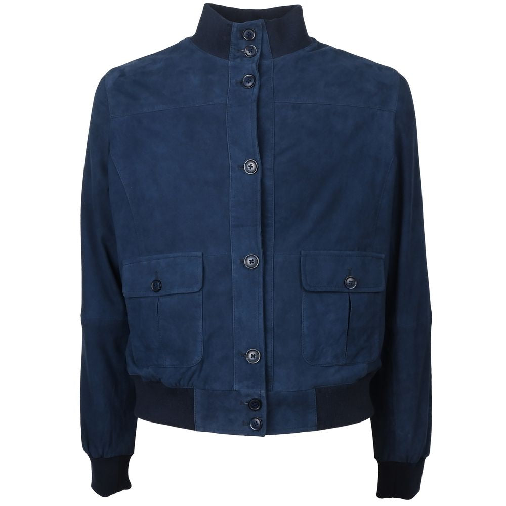 Emilio Romanelli Blue Calfskin Men Bomber Jacket