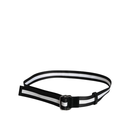 Dolce & Gabbana Black Yellow Logo Striped Metal Buckle Belt