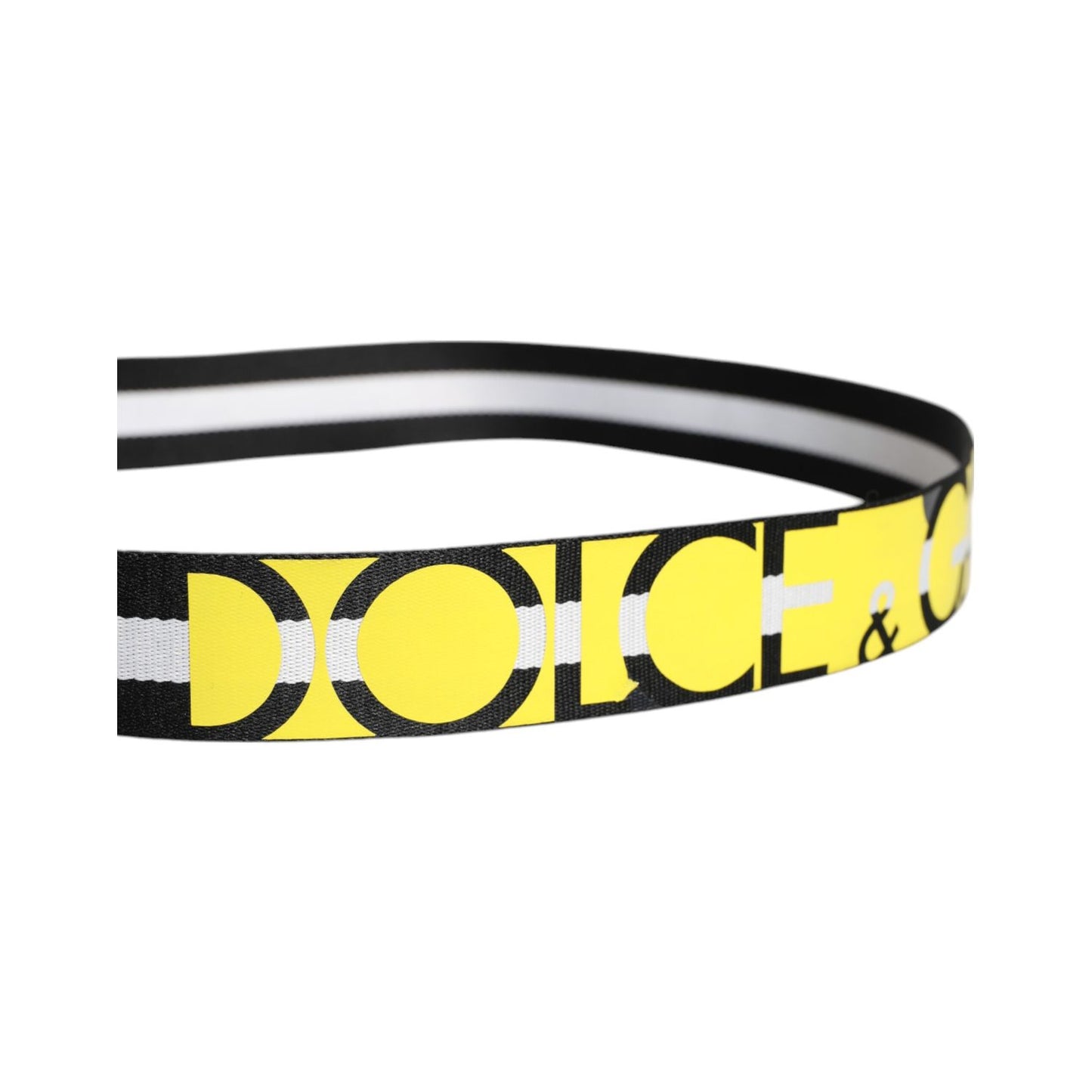 Dolce & Gabbana Black Yellow Logo Striped Metal Buckle Belt