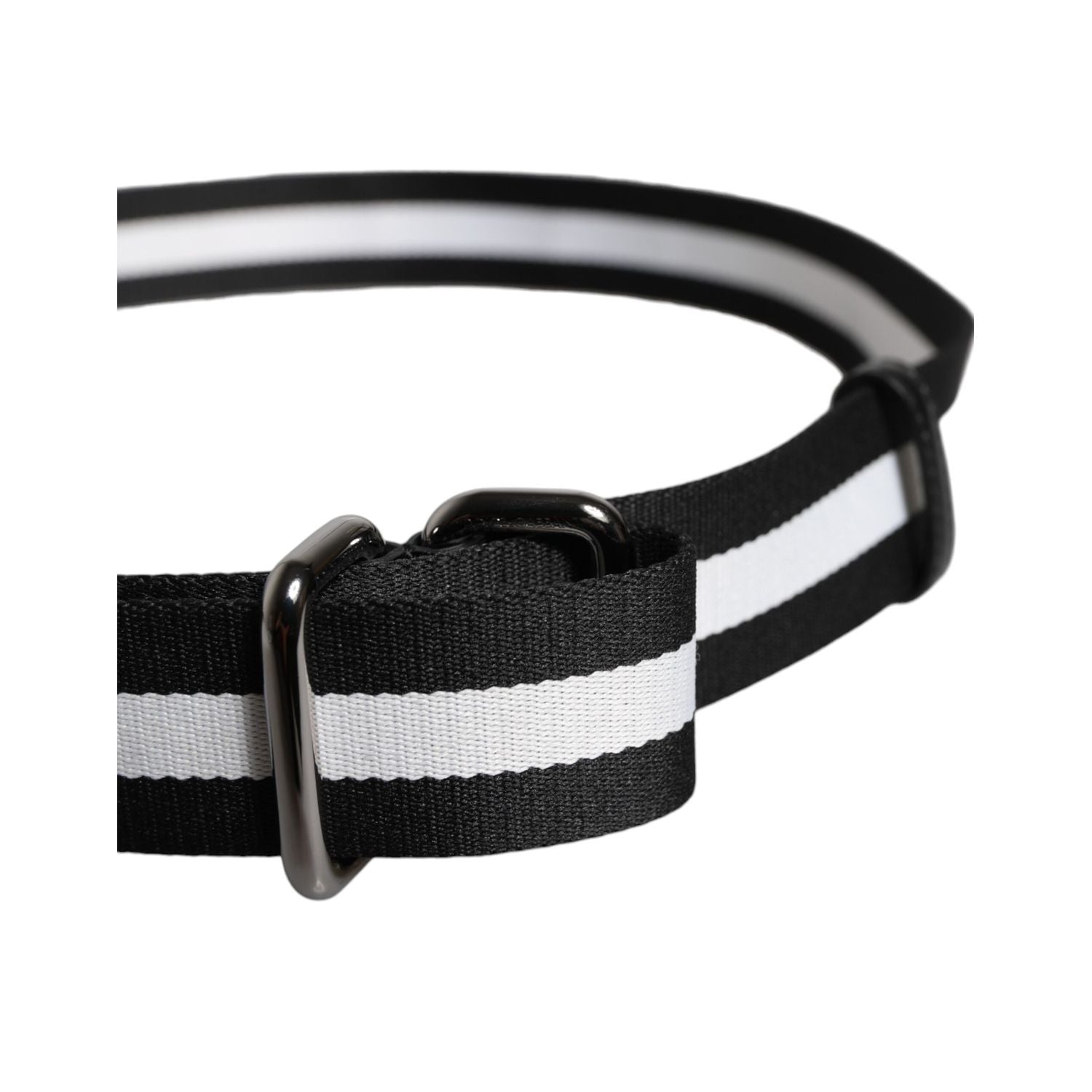 Dolce & Gabbana Black Yellow Logo Striped Metal Buckle Belt
