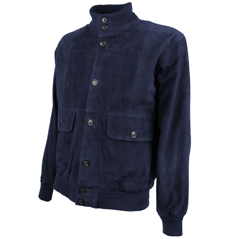 Emilio Romanelli Blue Calfskin Men Bomber Jacket