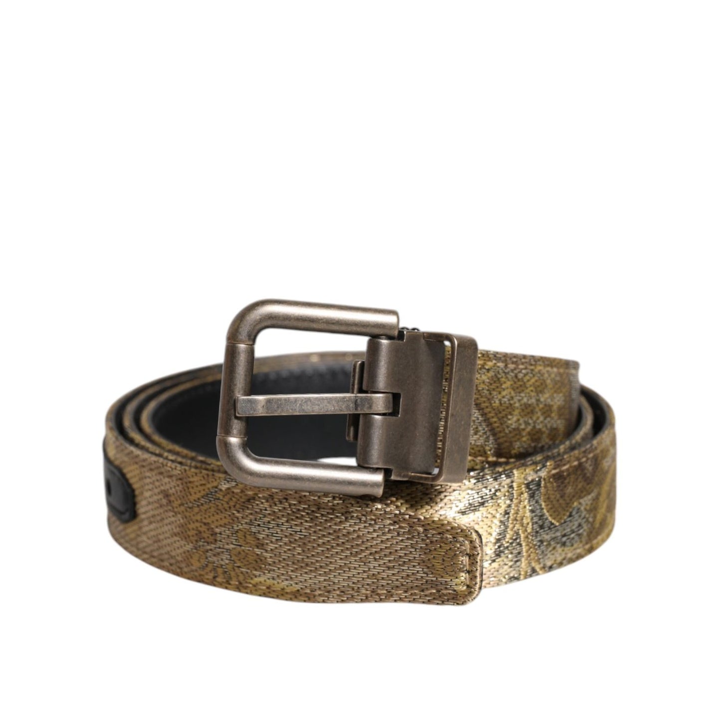 Dolce & Gabbana Gold Leather Jacquard Silver Metal Buckle Belt