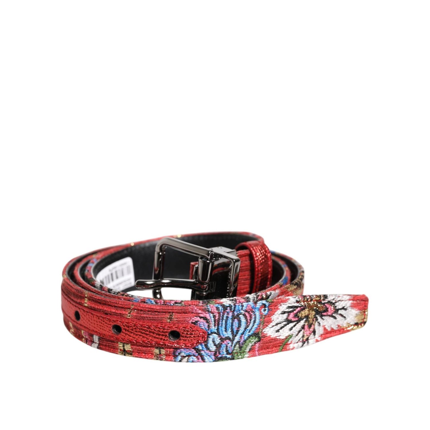 Dolce & Gabbana Red Floral DG Embellished Metal Buckle Belt