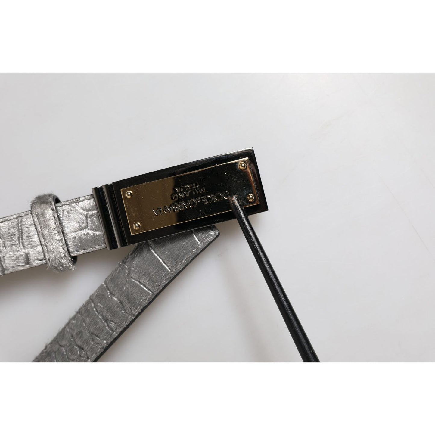 Dolce & Gabbana Silver Classic Gold Logo Plaque Buckle Belt