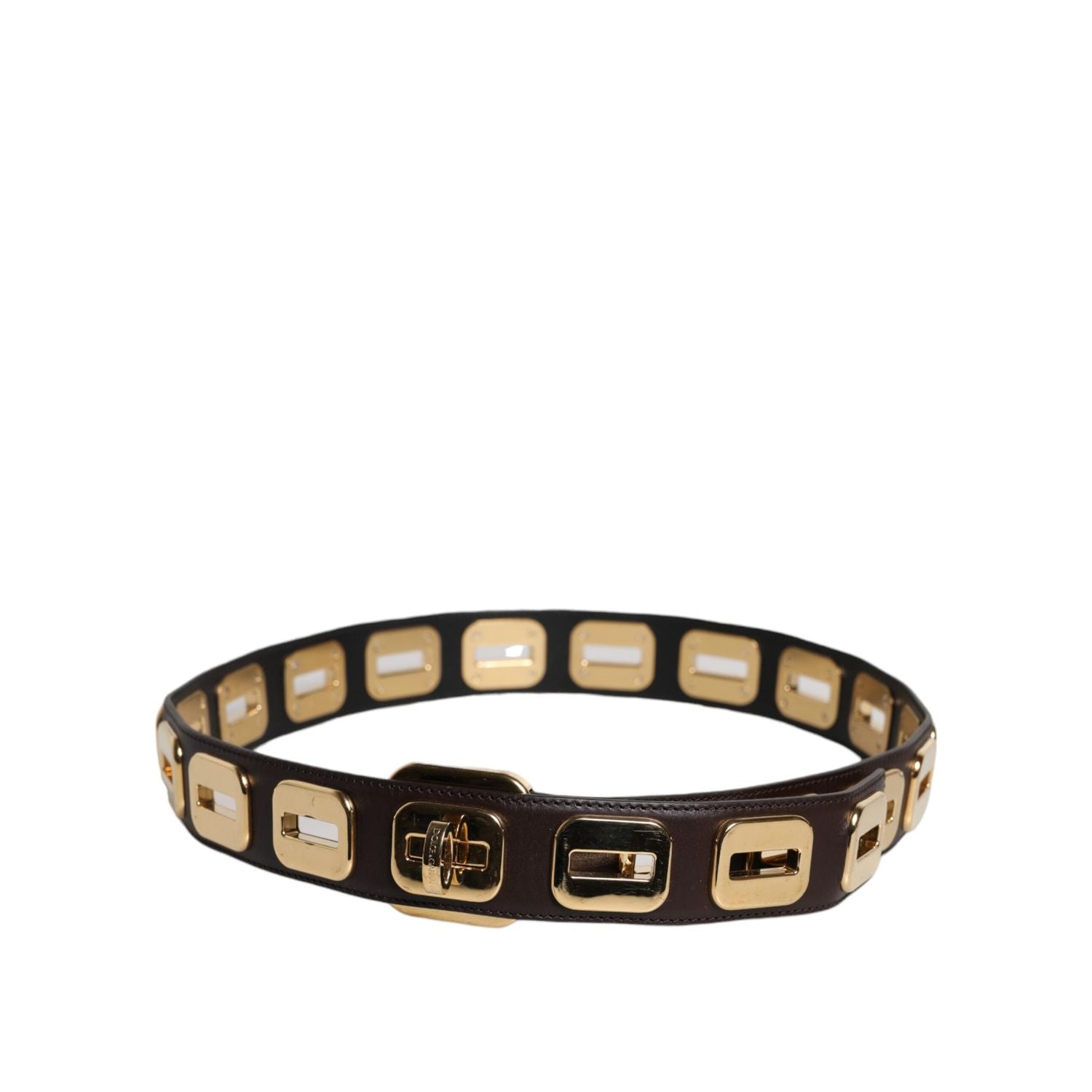 Dolce & Gabbana Dark Brown Leather Gold Rotating Buckle Belt