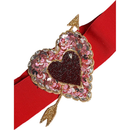 Dolce & Gabbana Red Stretch Wide Waist Heart Embellished Belt