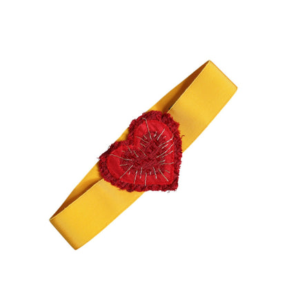 Dolce & Gabbana Yellow Stretch Wide Waist Heart Embellished Belt