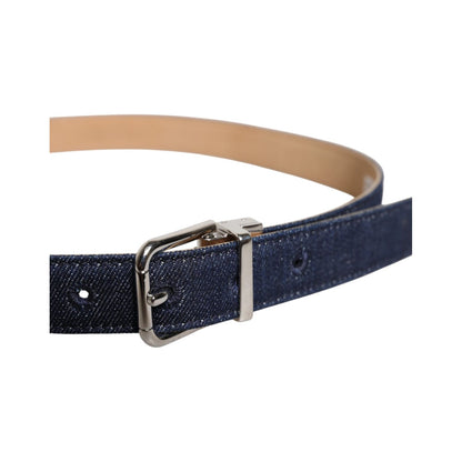 Dolce & Gabbana Blue Denim Silver Logo Metal Waist Buckle Belt