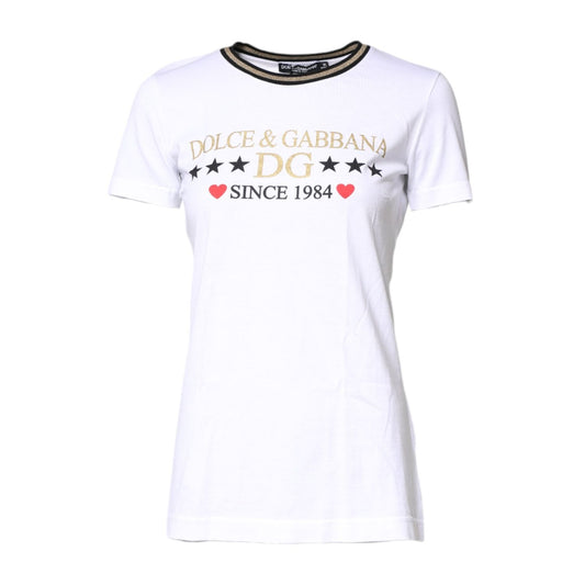 Dolce & Gabbana White Graphic Print Cotton Crew Neck T-shirt TSH87363-36