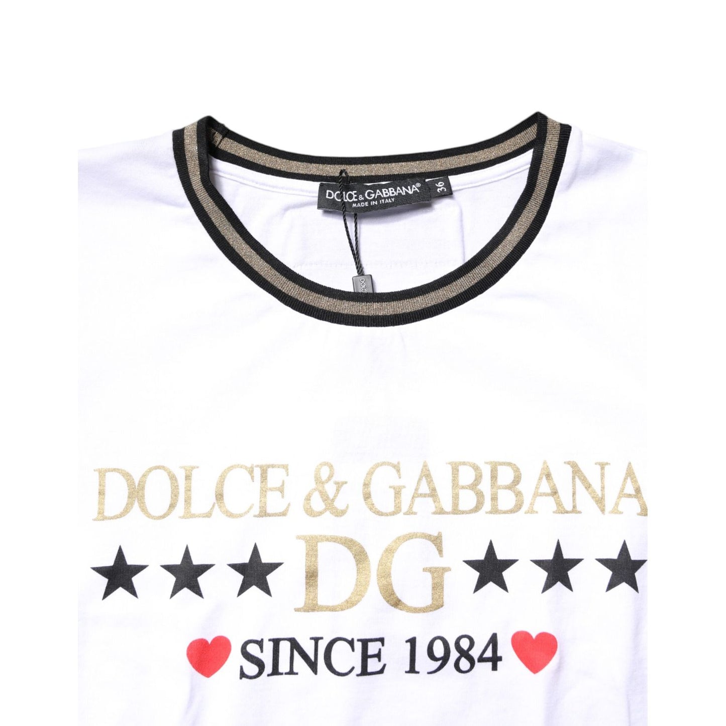 Dolce & Gabbana White Graphic Print Cotton Crew Neck T-shirt