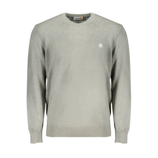 Timberland gray cotton sweater with long sleeves, crew neck, and logo. Made from 100% organic cotton. Perfect for casual wear.