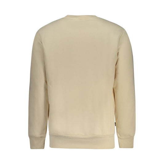 Back view of Timberland beige cotton men's sweater with crew neck and long sleeves, showcasing a clean and classic design.