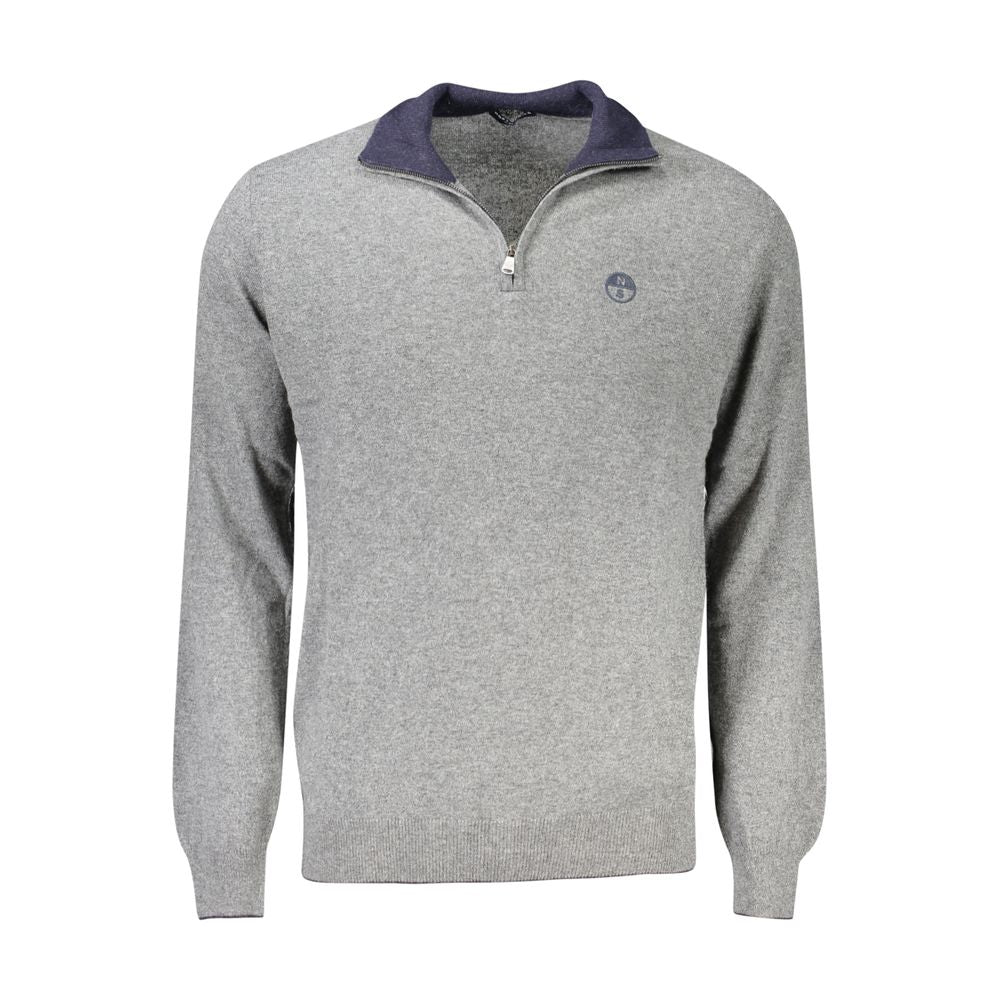 North Sails gray wool men sweater with half-zip and iconic logo embroidery, featuring chic contrasting details for elegant style.