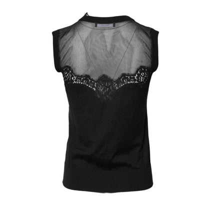 Dolce & Gabbana Black Lace Sheer Crew Neck Sleeveless Top