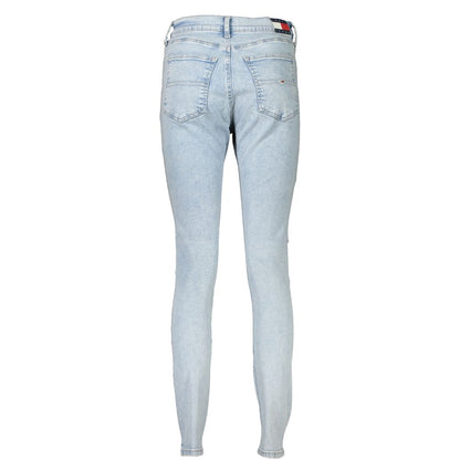 Back view of Tommy Hilfiger Blue Cotton Women's Skinny Jean with pocket design and logo detailing.