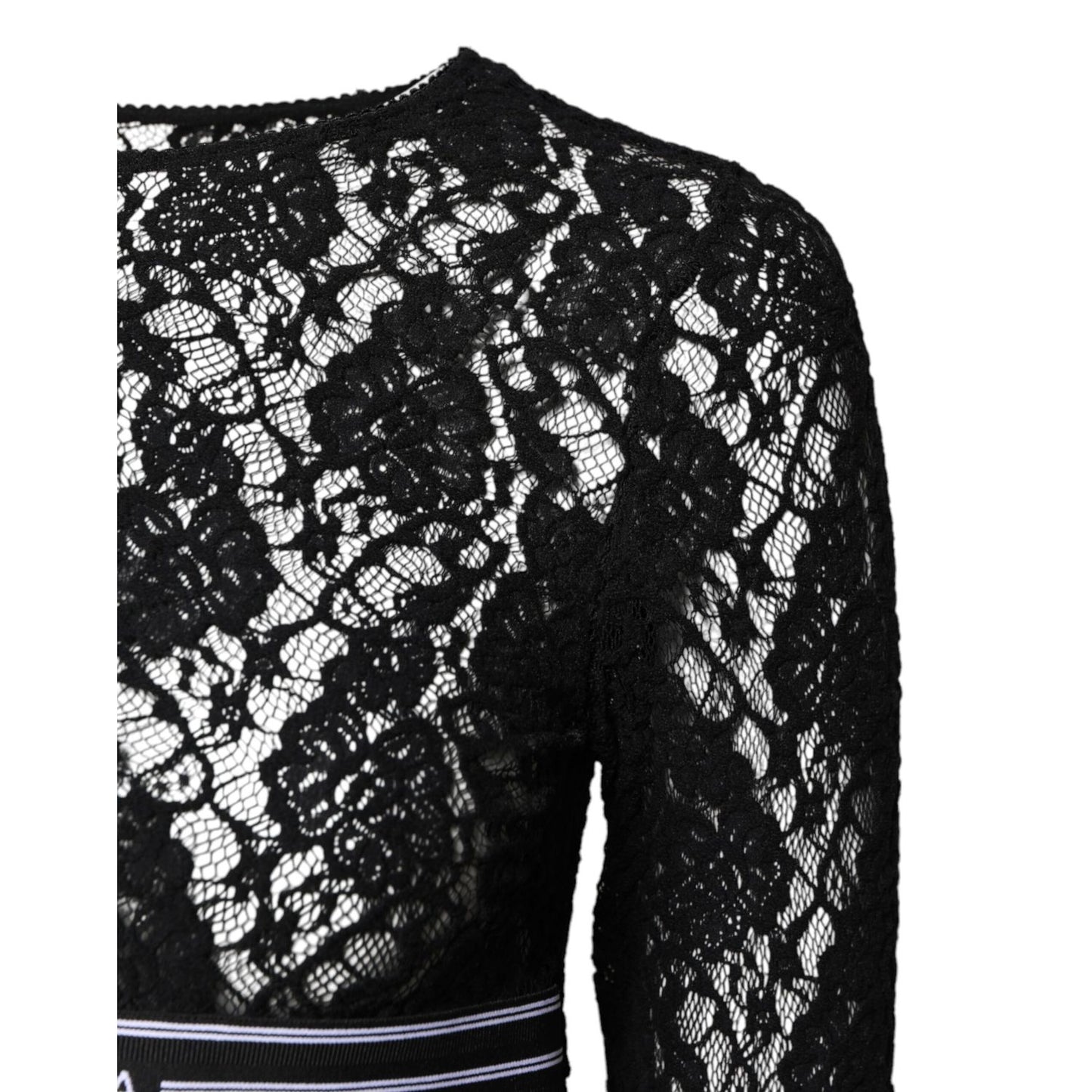Dolce & Gabbana Black Floral Lace Long Sleeves Pullover Top
