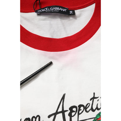 Dolce & Gabbana White Printed Round Neck Cropped Top T-shirt