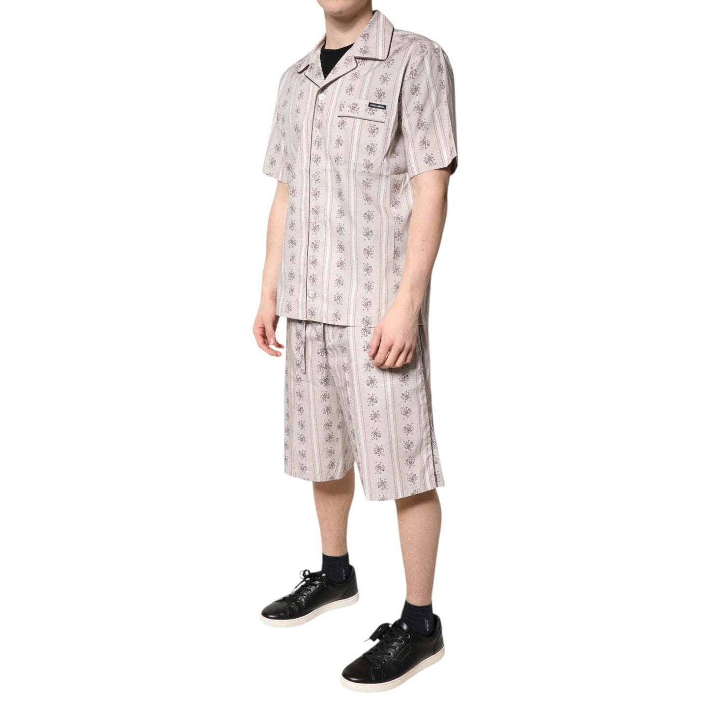 Dolce & Gabbana Beige Floral Print Cotton Men Pajama Set Sleepwear KOS2283-38