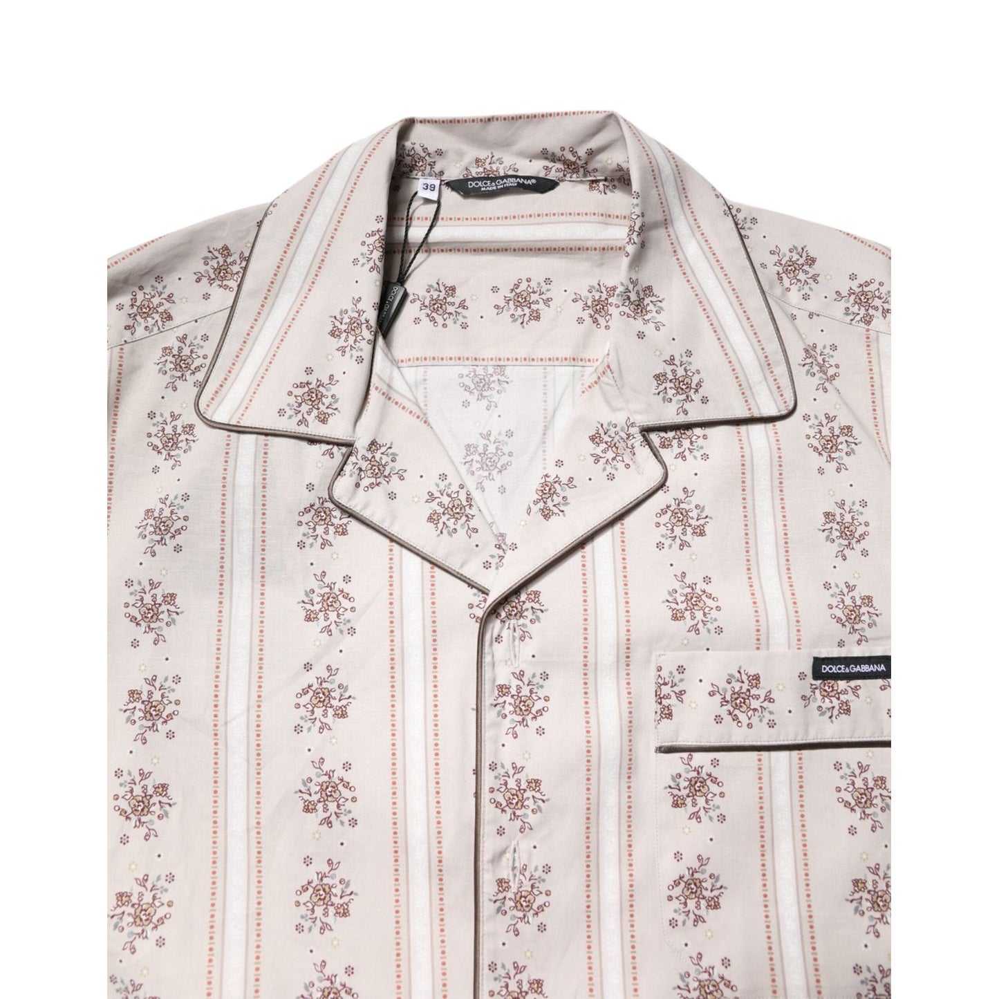 Dolce & Gabbana Beige Floral Print Cotton Men Pajama Set Sleepwear KOS2283-38