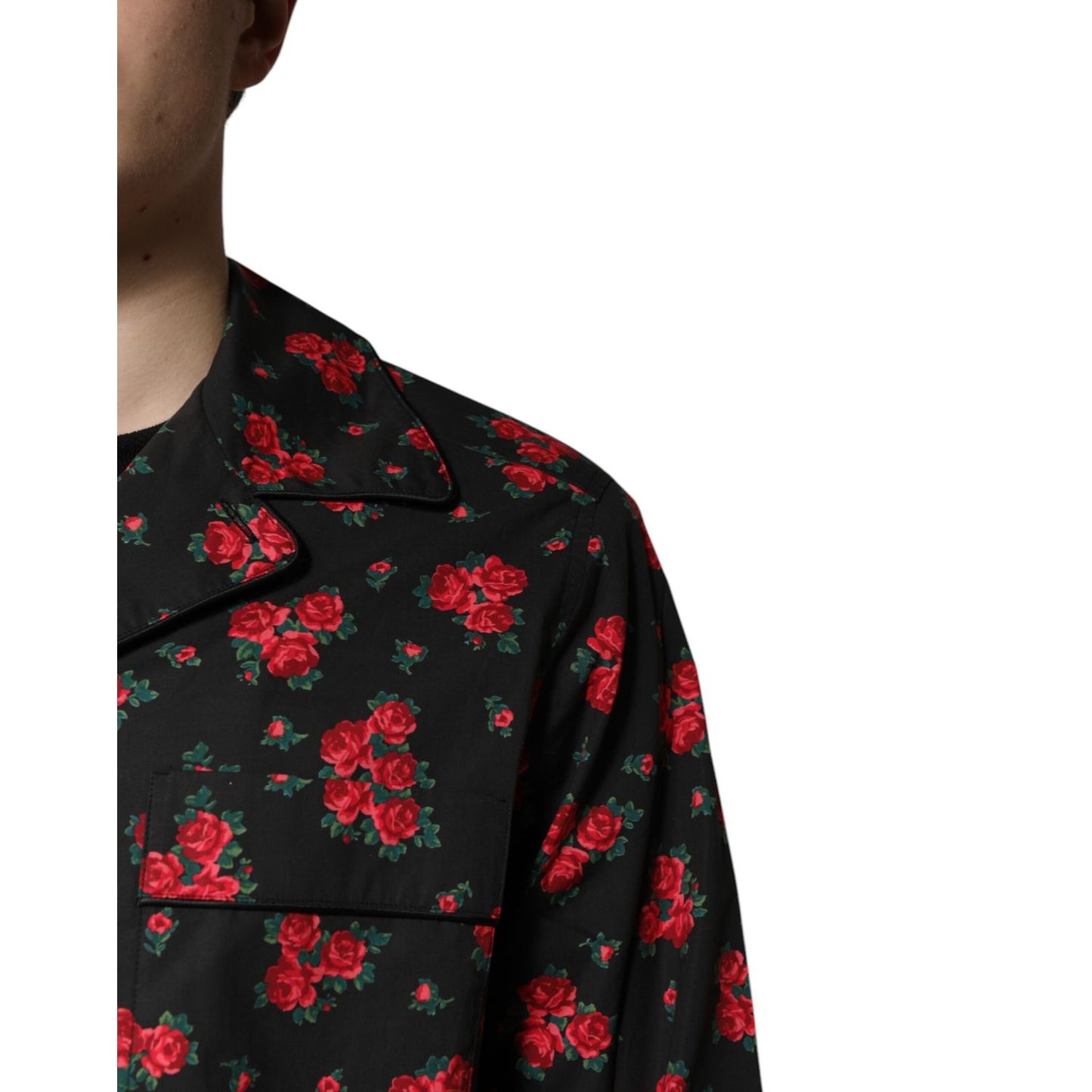 Dolce & Gabbana Black Floral Print Cotton Men Pajama Set Sleepwear