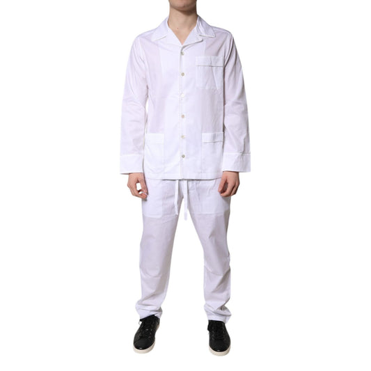 Dolce & Gabbana White Cotton Shirt Pants Pajama Set Sleepwear KOS2293-38
